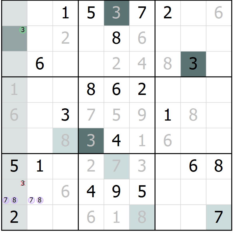 Position des candidats pour la solution de la Gr 6 page 9 du magazine de sudoku Extrême n° 042