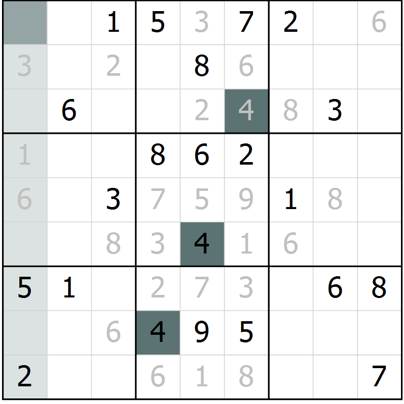 Position des candidats pour la solution de la Gr 6 page 9 du magazine de sudoku Extrême n° 042