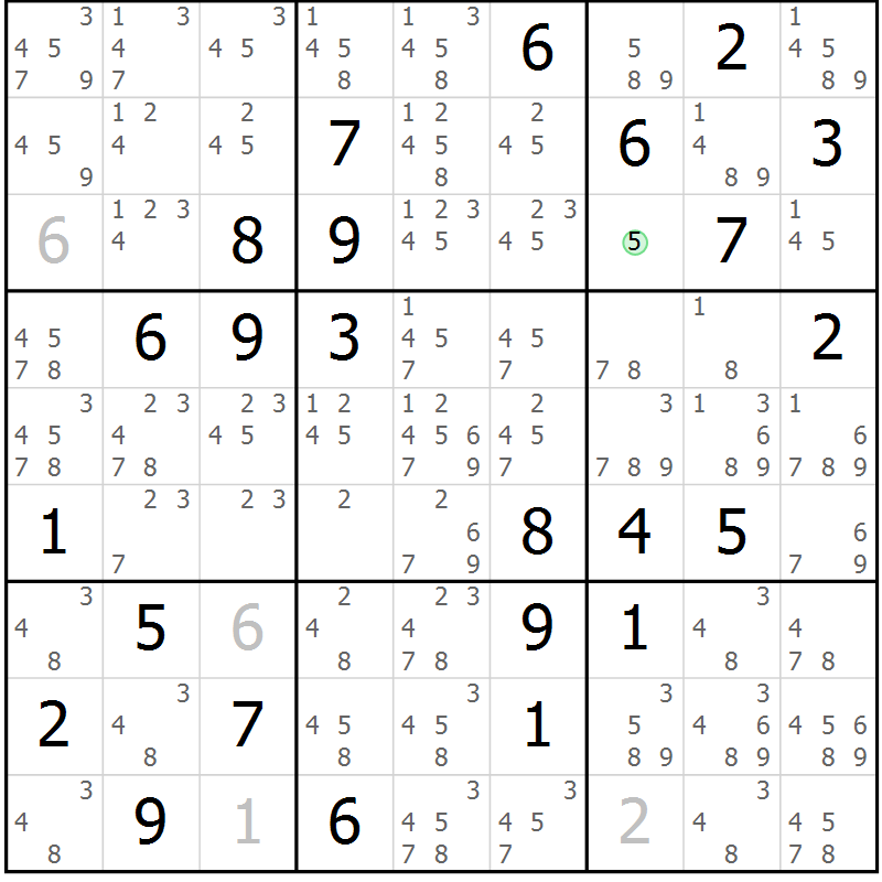 Position des candidats pour la solution de la Gr 60 page 63 du magazine de sudoku Extrême n° 042