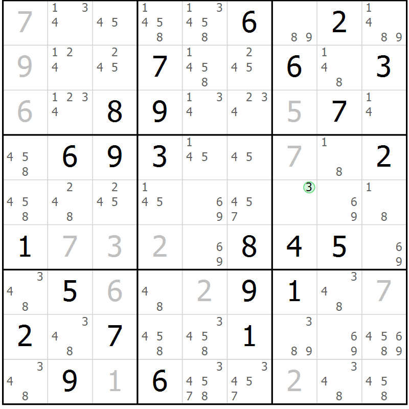 Position des candidats pour la solution de la Gr 60 page 63 du magazine de sudoku Extrême n° 042