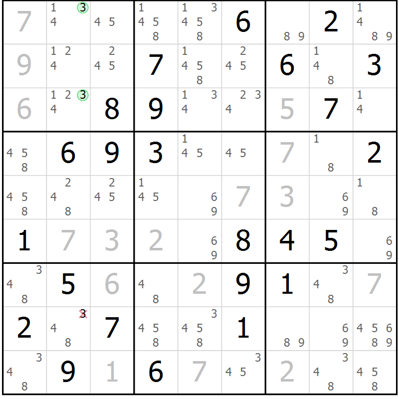 Position des candidats pour la solution de la Gr 60 page 63 du magazine de sudoku Extrême n° 042