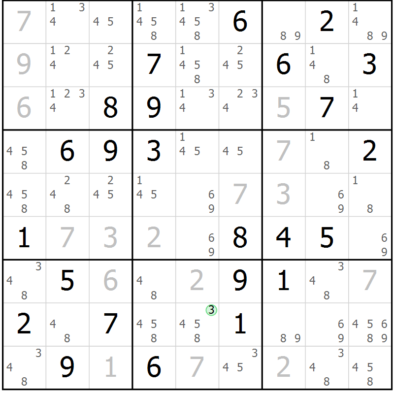 Position des candidats pour la solution de la Gr 60 page 63 du magazine de sudoku Extrême n° 042