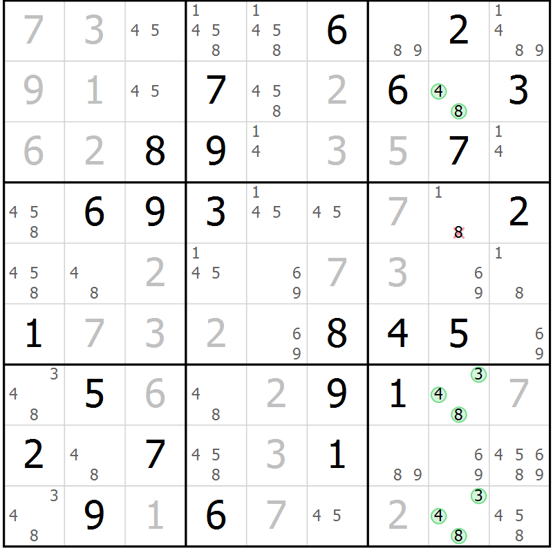 Position des candidats pour la solution de la Gr 60 page 63 du magazine de sudoku Extrême n° 042