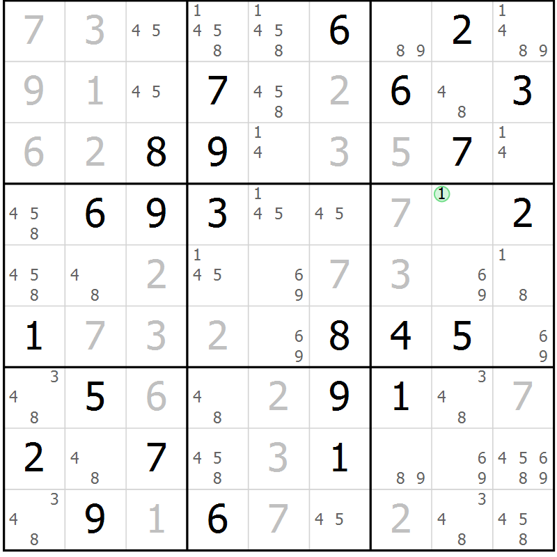 Position des candidats pour la solution de la Gr 60 page 63 du magazine de sudoku Extrême n° 042