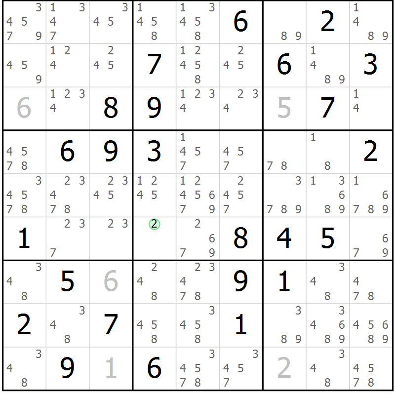 Position des candidats pour la solution de la Gr 60 page 63 du magazine de sudoku Extrême n° 042