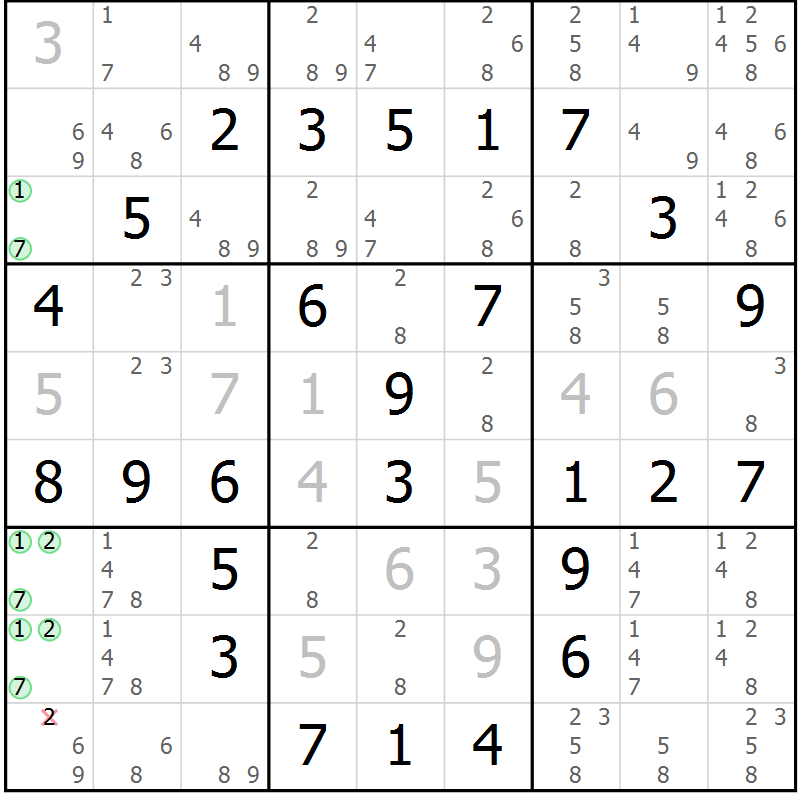 Position des candidats pour la solution de la Gr 61 page 64 du magazine de sudoku Extrême n° 042
