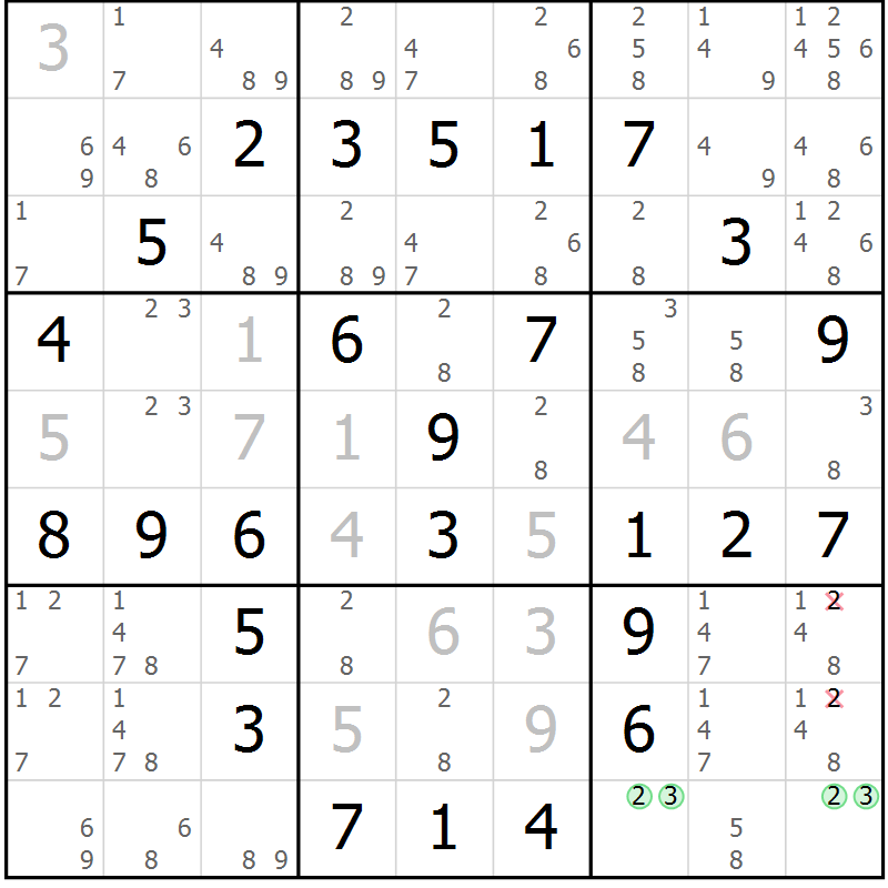 Position des candidats pour la solution de la Gr 61 page 64 du magazine de sudoku Extrême n° 042