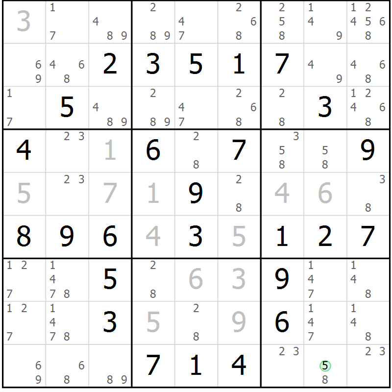 Position des candidats pour la solution de la Gr 61 page 64 du magazine de sudoku Extrême n° 042