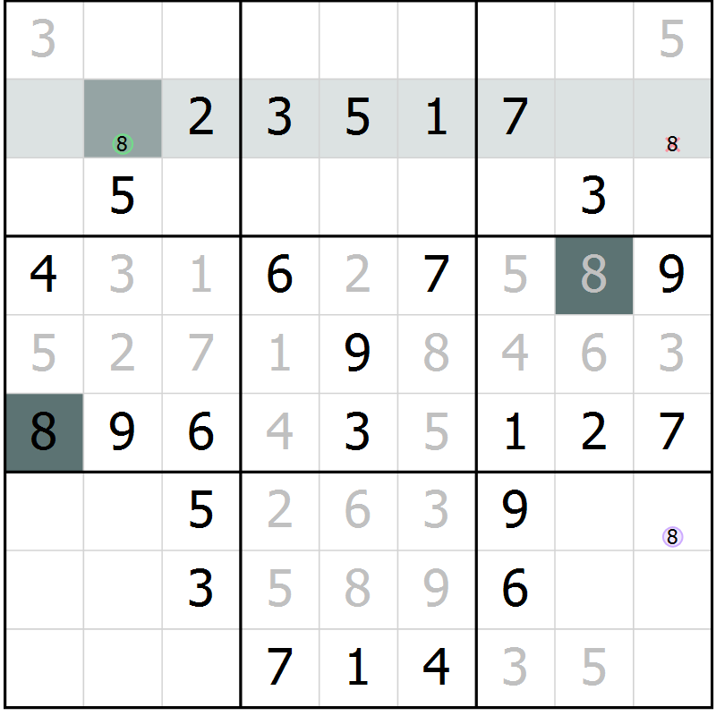 Position des candidats pour la solution de la Gr 61 page 64 du magazine de sudoku Extrême n° 042