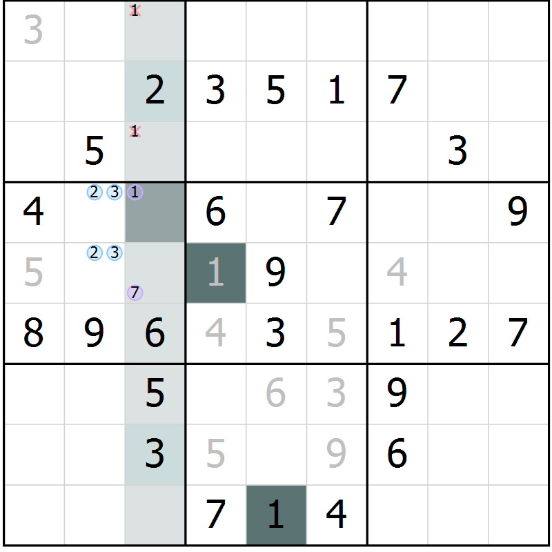 Position des candidats pour la solution de la Gr 61 page 64 du magazine de sudoku Extrême n° 042