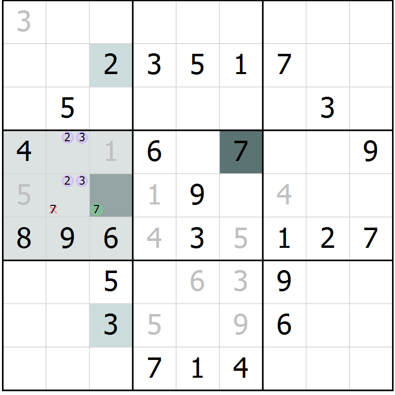 Position des candidats pour la solution de la Gr 61 page 64 du magazine de sudoku Extrême n° 042