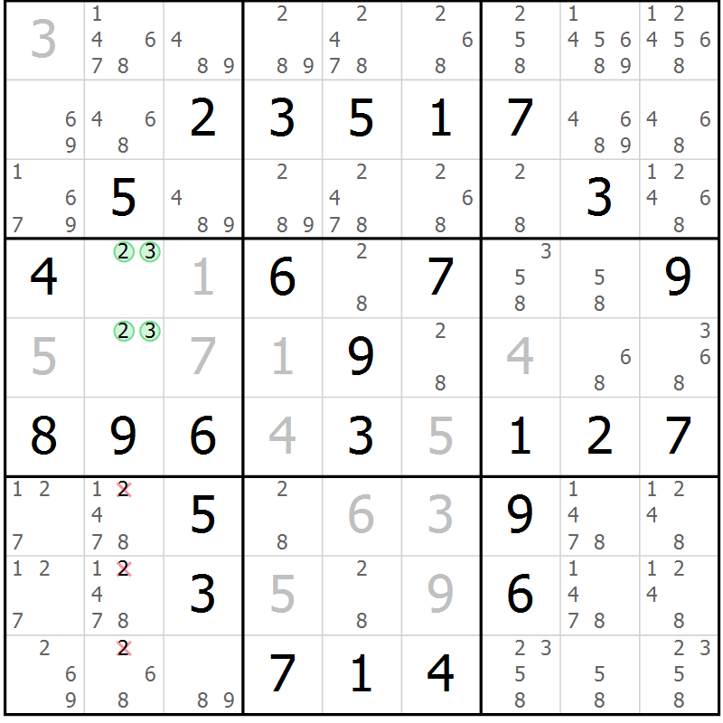 Position des candidats pour la solution de la Gr 61 page 64 du magazine de sudoku Extrême n° 042
