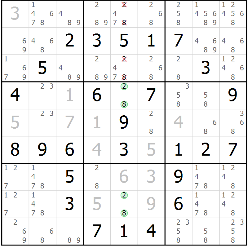 Position des candidats pour la solution de la Gr 61 page 64 du magazine de sudoku Extrême n° 042