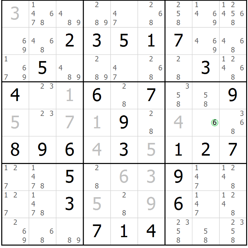 Position des candidats pour la solution de la Gr 61 page 64 du magazine de sudoku Extrême n° 042