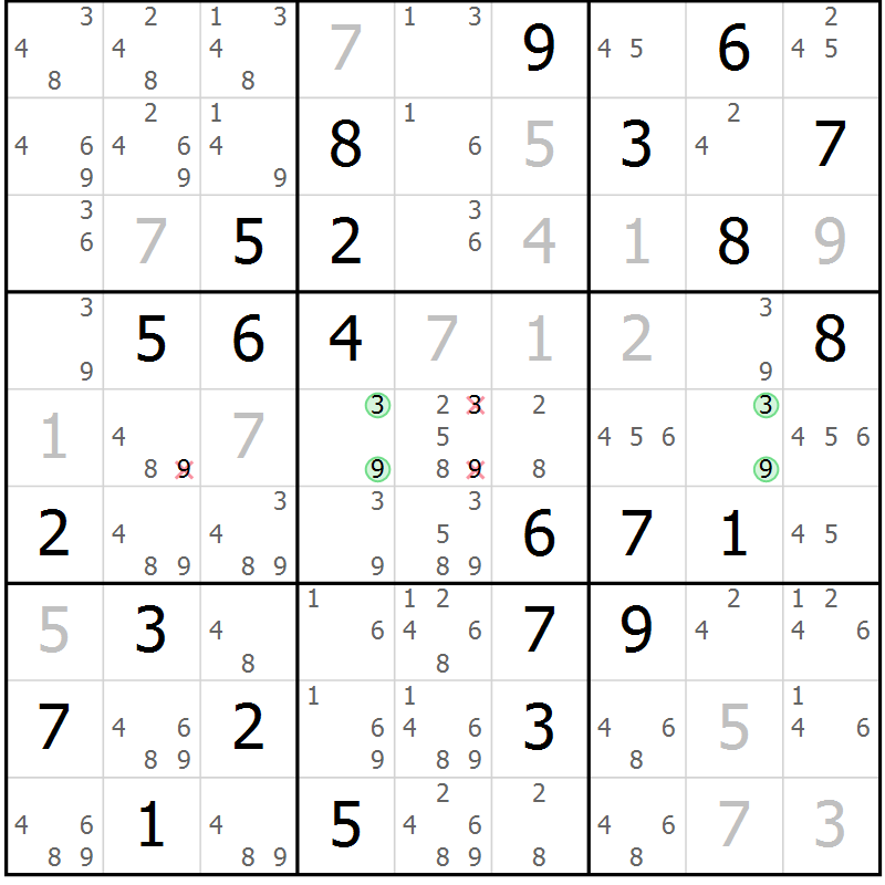 Position des candidats pour la solution de la Gr 62 page 65 du magazine de sudoku Extrême n° 042