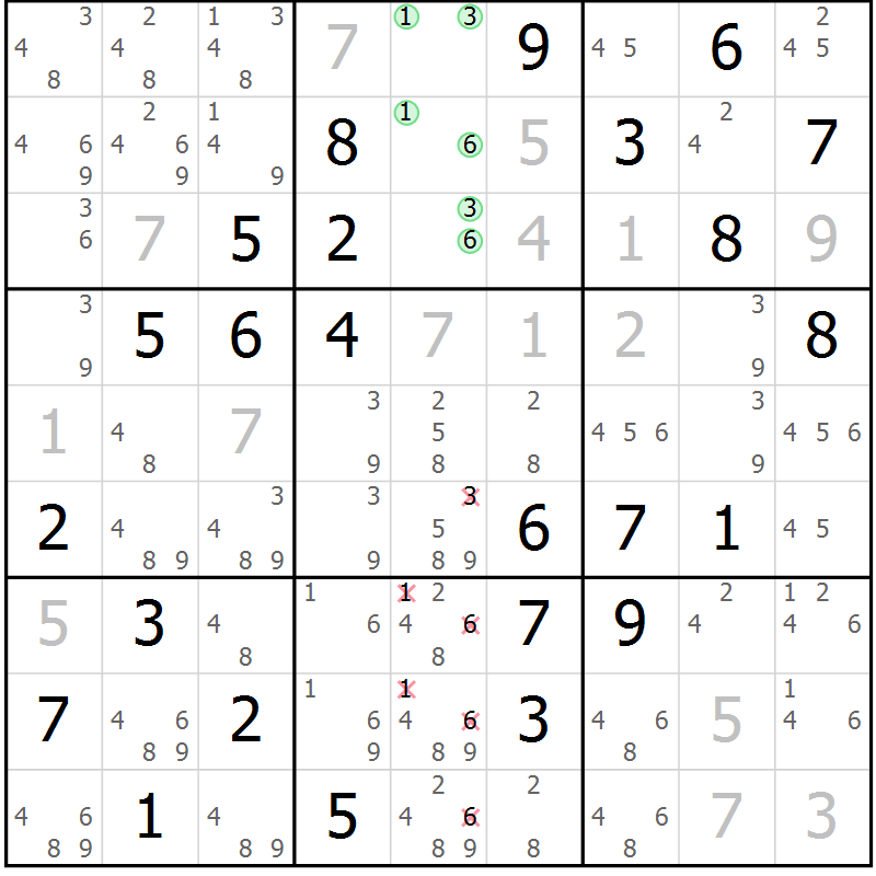 Position des candidats pour la solution de la Gr 62 page 65 du magazine de sudoku Extrême n° 042