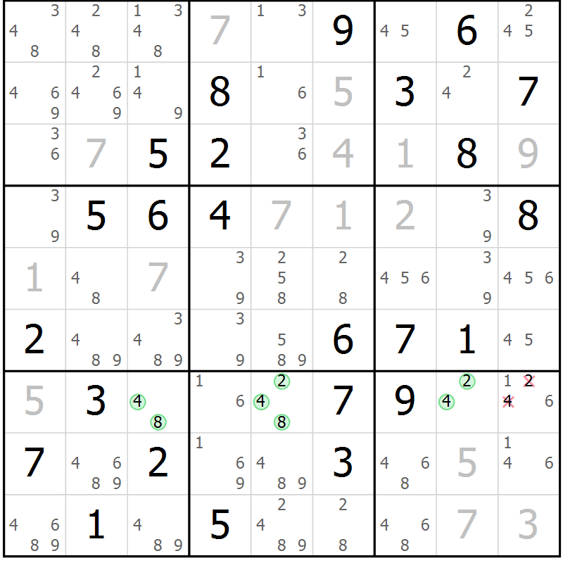 Position des candidats pour la solution de la Gr 62 page 65 du magazine de sudoku Extrême n° 042