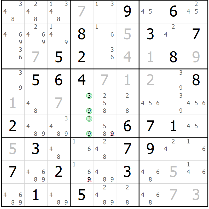 Position des candidats pour la solution de la Gr 62 page 65 du magazine de sudoku Extrême n° 042