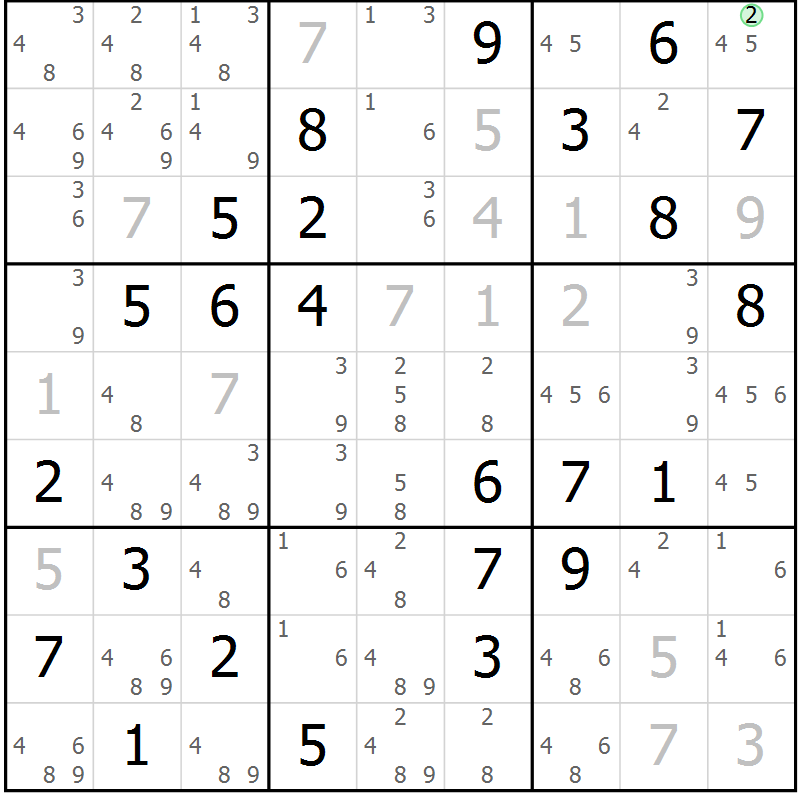 Position des candidats pour la solution de la Gr 62 page 65 du magazine de sudoku Extrême n° 042