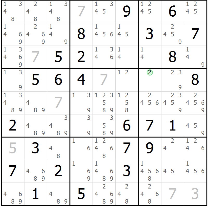 Position des candidats pour la solution de la Gr 62 page 65 du magazine de sudoku Extrême n° 042