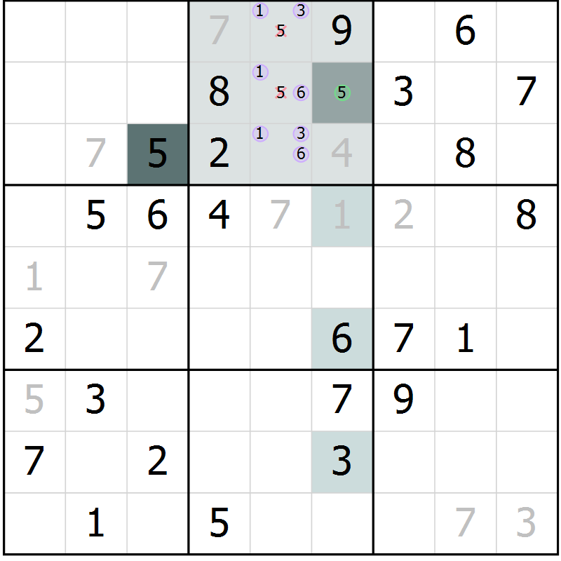Position des candidats pour la solution de la Gr 62 page 65 du magazine de sudoku Extrême n° 042