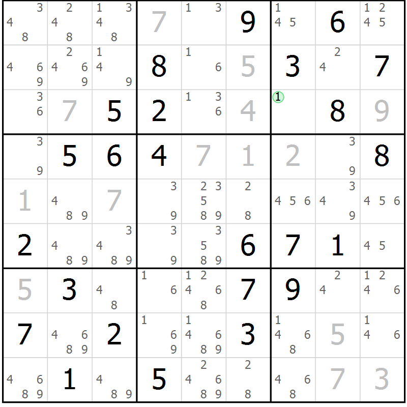 Position des candidats pour la solution de la Gr 62 page 65 du magazine de sudoku Extrême n° 042