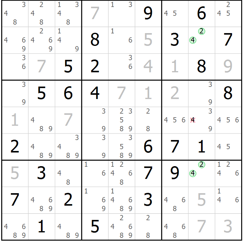 Position des candidats pour la solution de la Gr 62 page 65 du magazine de sudoku Extrême n° 042