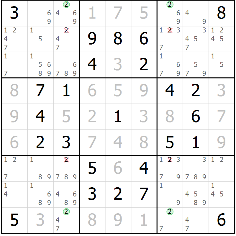 Position des candidats pour la solution de la Gr 63 page 66 du magazine de sudoku Extrême n° 042