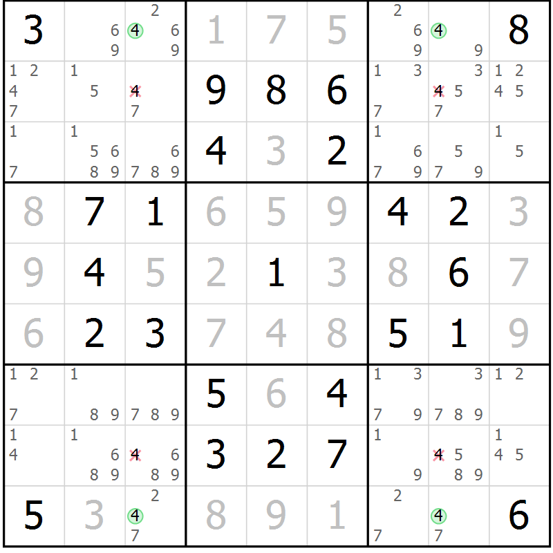 Position des candidats pour la solution de la Gr 63 page 66 du magazine de sudoku Extrême n° 042