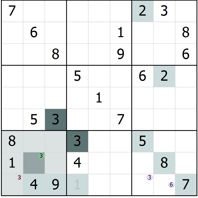 Position des candidats pour la solution de la Gr 64 page 67 du magazine de sudoku Extrême n° 042