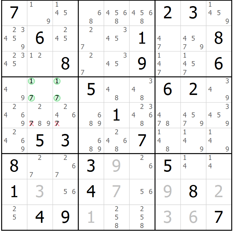 Position des candidats pour la solution de la Gr 64 page 67 du magazine de sudoku Extrême n° 042