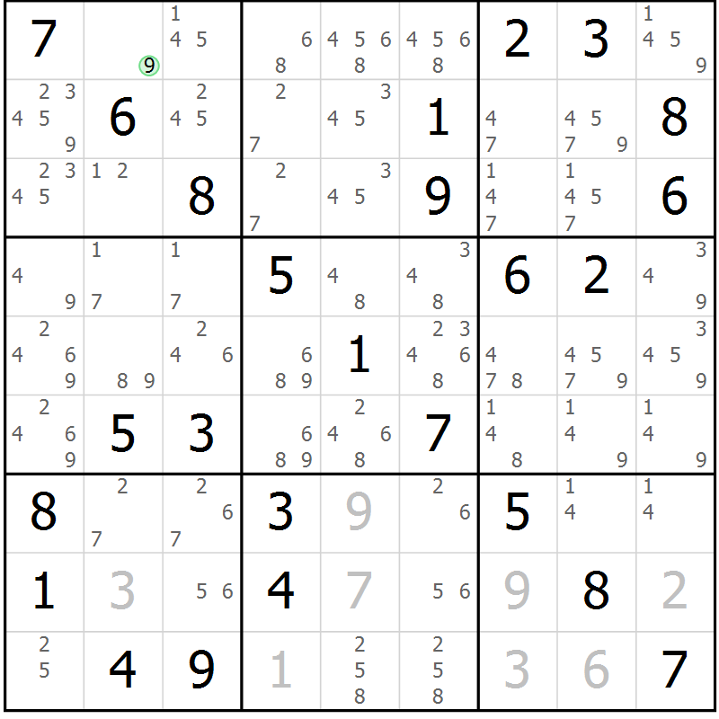 Position des candidats pour la solution de la Gr 64 page 67 du magazine de sudoku Extrême n° 042
