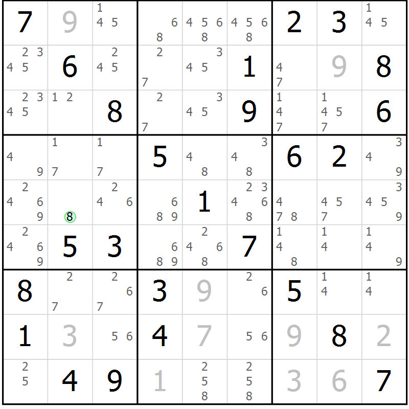Position des candidats pour la solution de la Gr 64 page 67 du magazine de sudoku Extrême n° 042