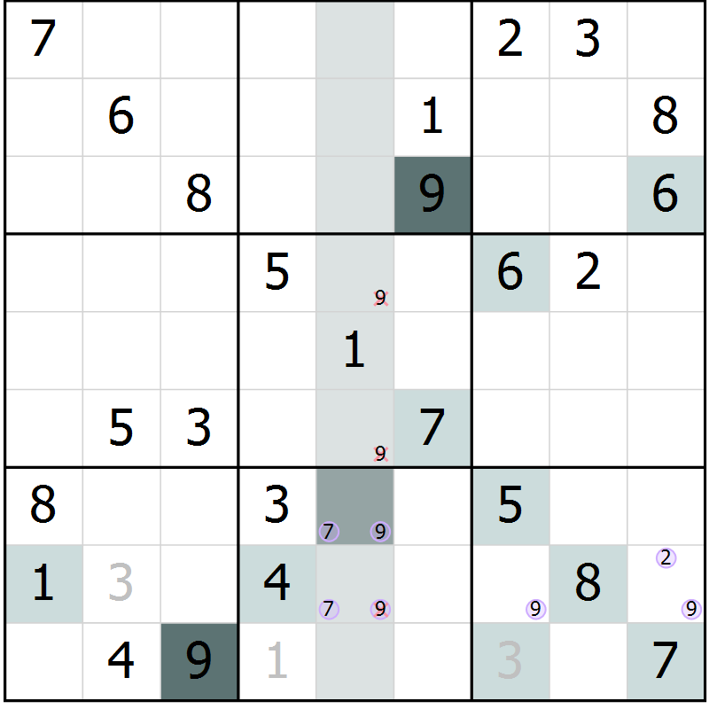 Position des candidats pour la solution de la Gr 64 page 67 du magazine de sudoku Extrême n° 042