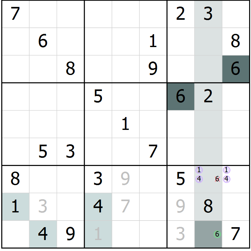 Position des candidats pour la solution de la Gr 64 page 67 du magazine de sudoku Extrême n° 042