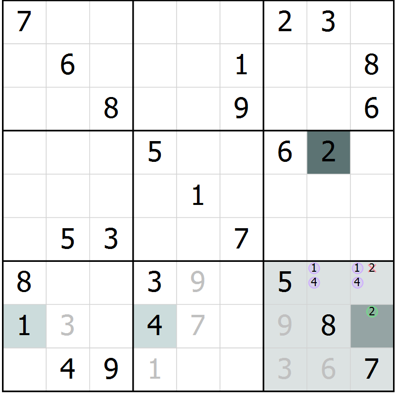 Position des candidats pour la solution de la Gr 64 page 67 du magazine de sudoku Extrême n° 042