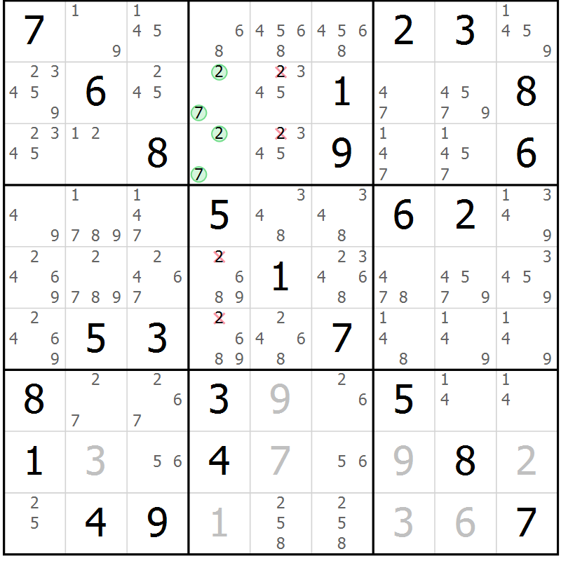 Position des candidats pour la solution de la Gr 64 page 67 du magazine de sudoku Extrême n° 042