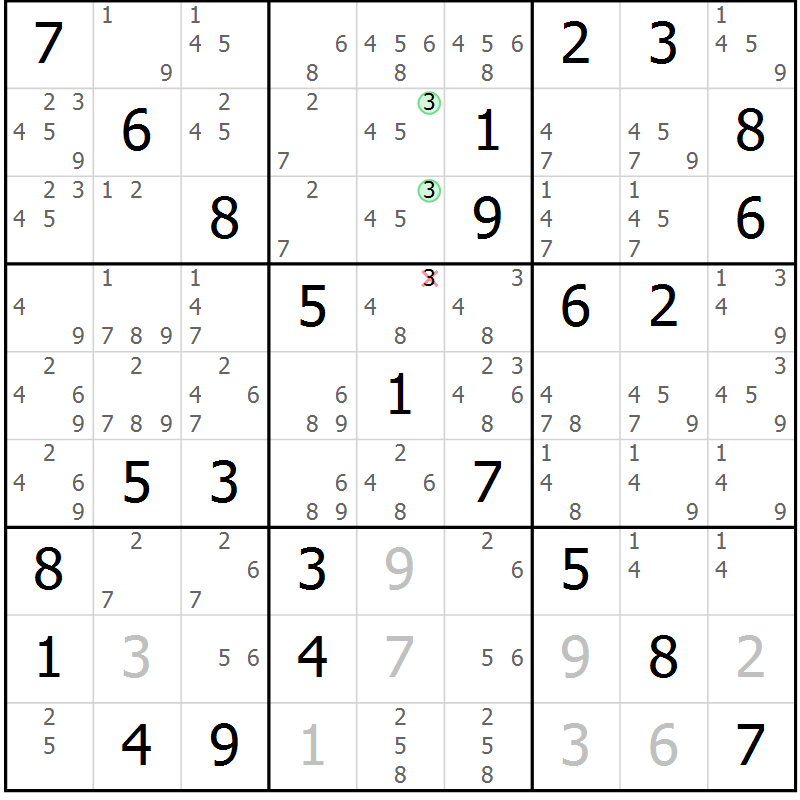 Position des candidats pour la solution de la Gr 64 page 67 du magazine de sudoku Extrême n° 042