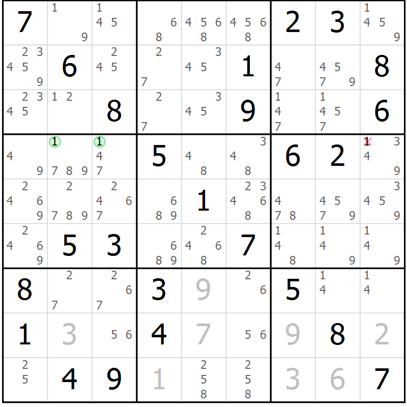 Position des candidats pour la solution de la Gr 64 page 67 du magazine de sudoku Extrême n° 042