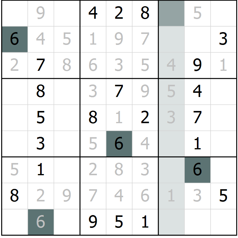 Position des candidats pour la solution de la Gr 65 page 68 du magazine de sudoku Extrême n° 042