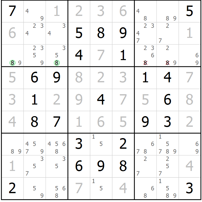 Position des candidats pour la solution de la Gr 66 page 69 du magazine de sudoku Extrême n° 042