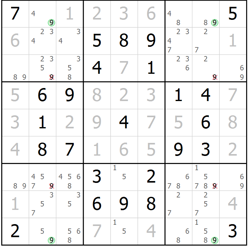 Position des candidats pour la solution de la Gr 66 page 69 du magazine de sudoku Extrême n° 042