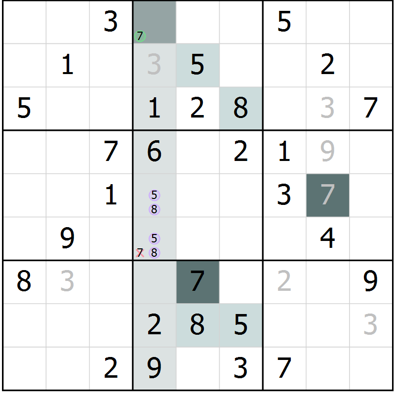 Position des candidats pour la solution de la Gr 67 page 70 du magazine de sudoku Extrême n° 042