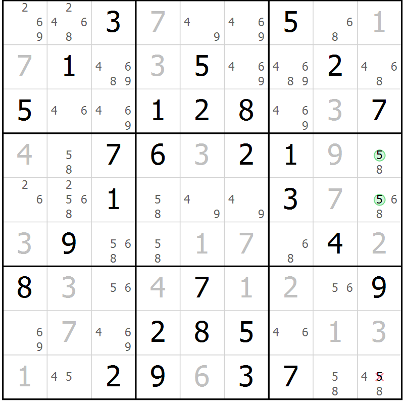 Position des candidats pour la solution de la Gr 67 page 70 du magazine de sudoku Extrême n° 042