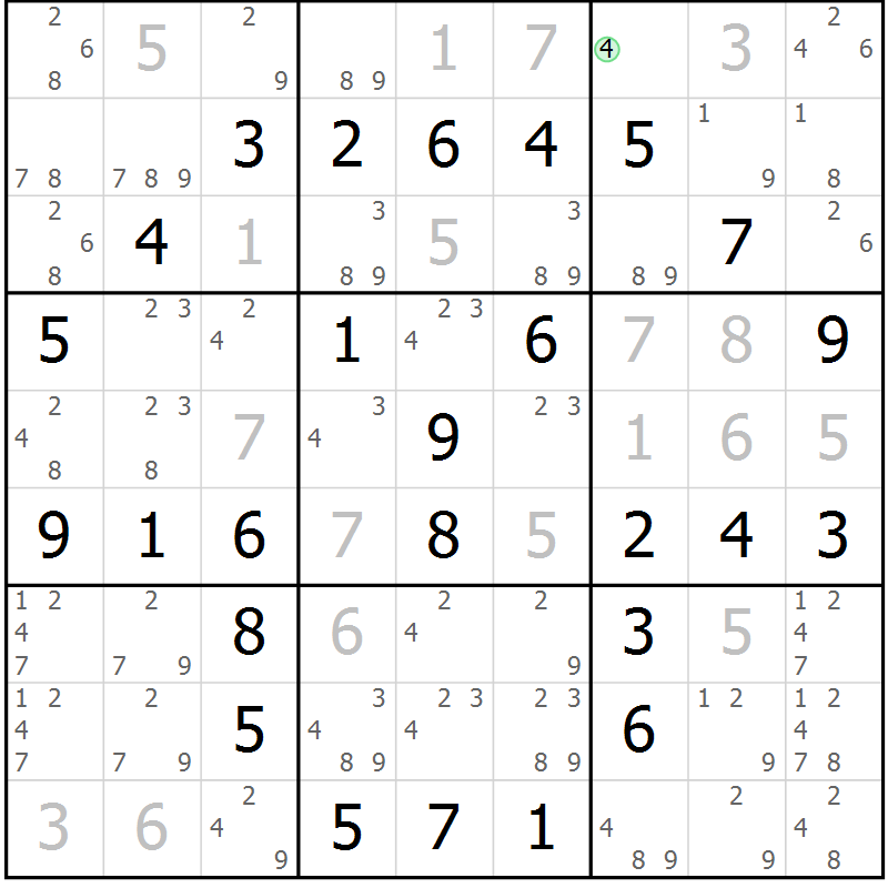 Position des candidats pour la solution de la Gr 68 page 71 du magazine de sudoku Extrême n° 042
