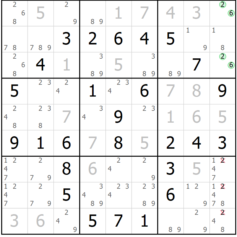 Position des candidats pour la solution de la Gr 68 page 71 du magazine de sudoku Extrême n° 042