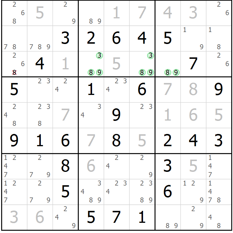 Position des candidats pour la solution de la Gr 68 page 71 du magazine de sudoku Extrême n° 042