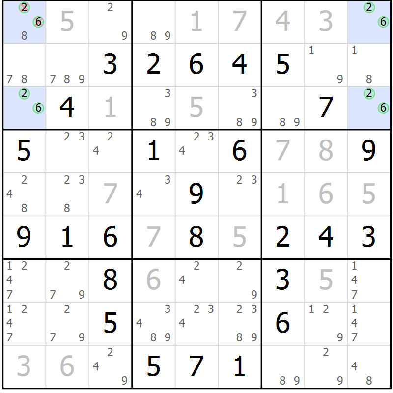 Position des candidats pour la solution de la Gr 68 page 71 du magazine de sudoku Extrême n° 042