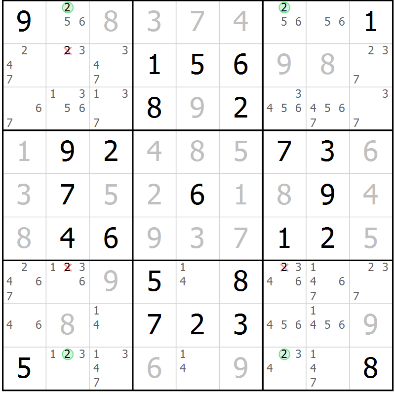 Position des candidats pour la solution de la Gr 69 page 72 du magazine de sudoku Extrême n° 042