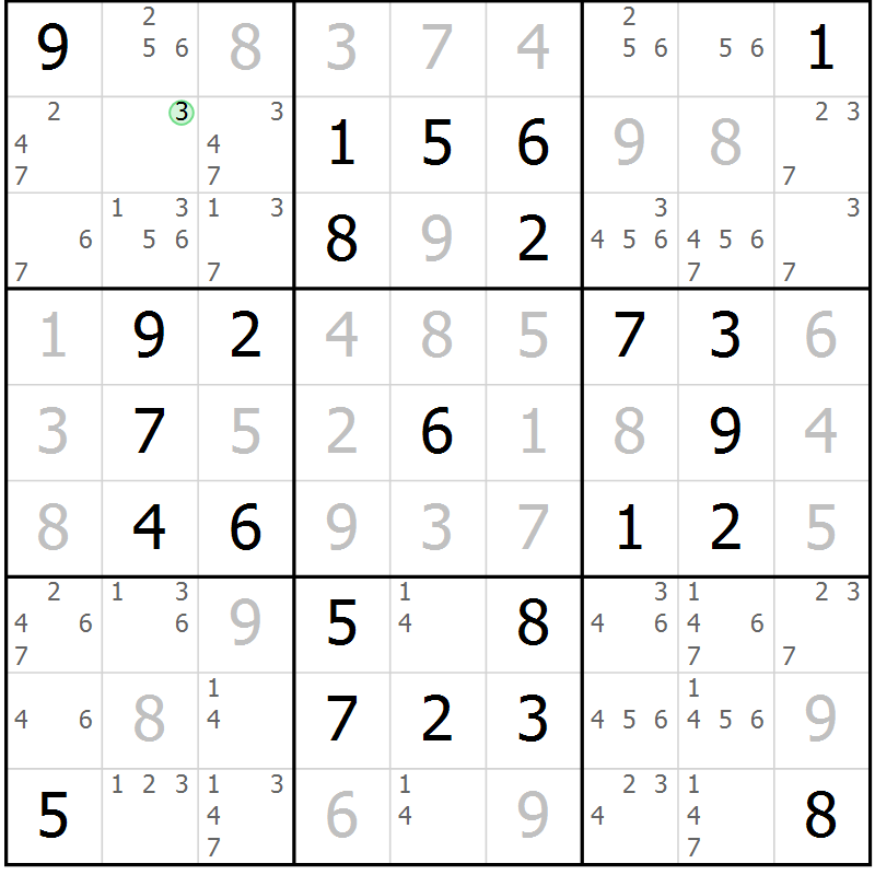 Position des candidats pour la solution de la Gr 69 page 72 du magazine de sudoku Extrême n° 042